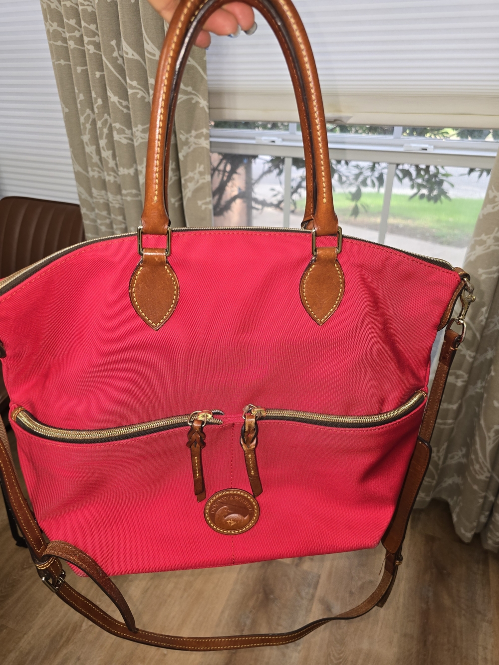 Dooney & Bourke Hot Pink Nylon Tote with Brown Leather Trim